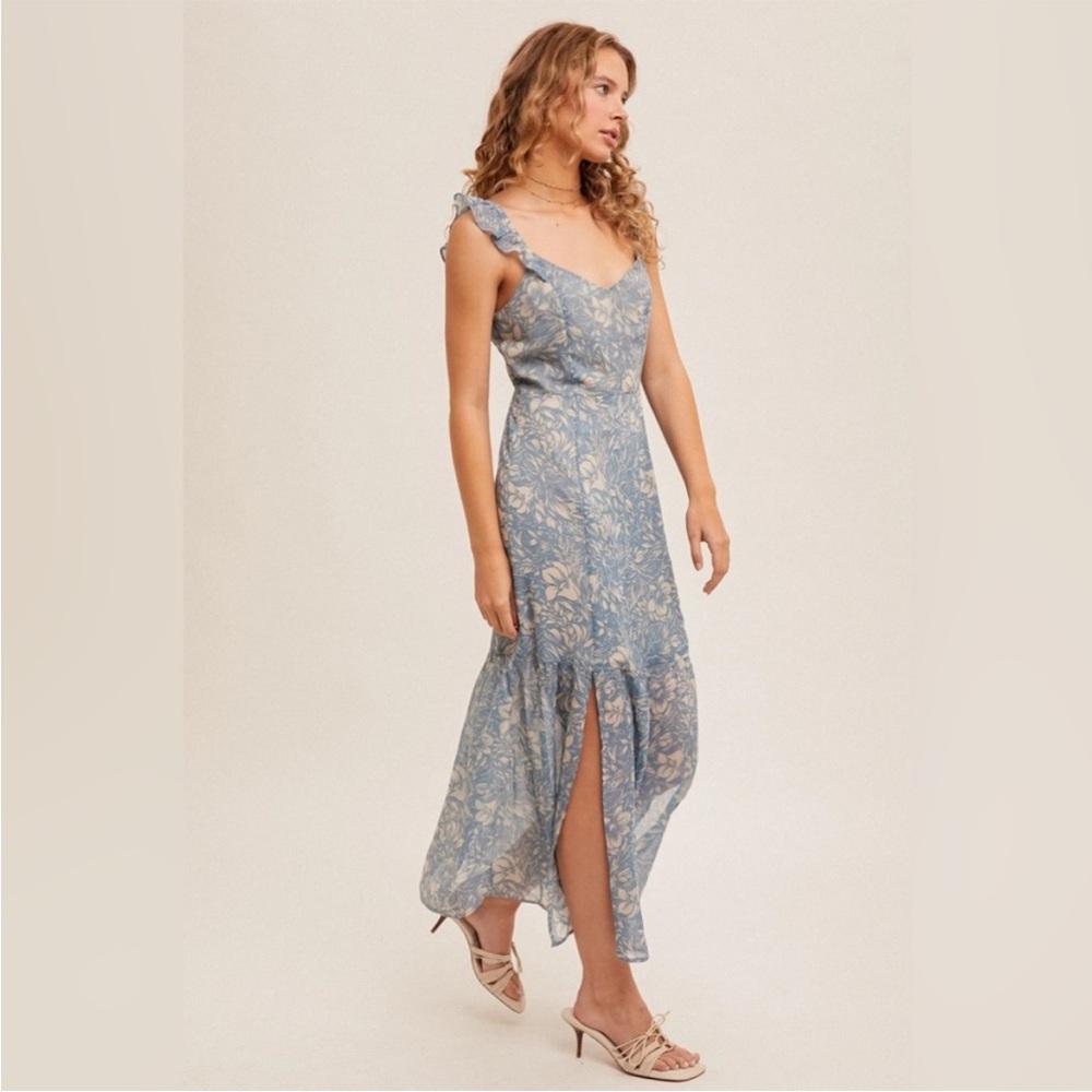Hem & Thread Blue and Cream Floral Dress